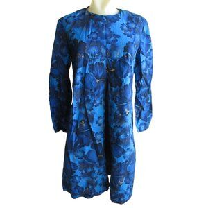 Vintage Women's Dress 8 1960's Midi Handmade Blue Floral Mod Scooter Zipback Med